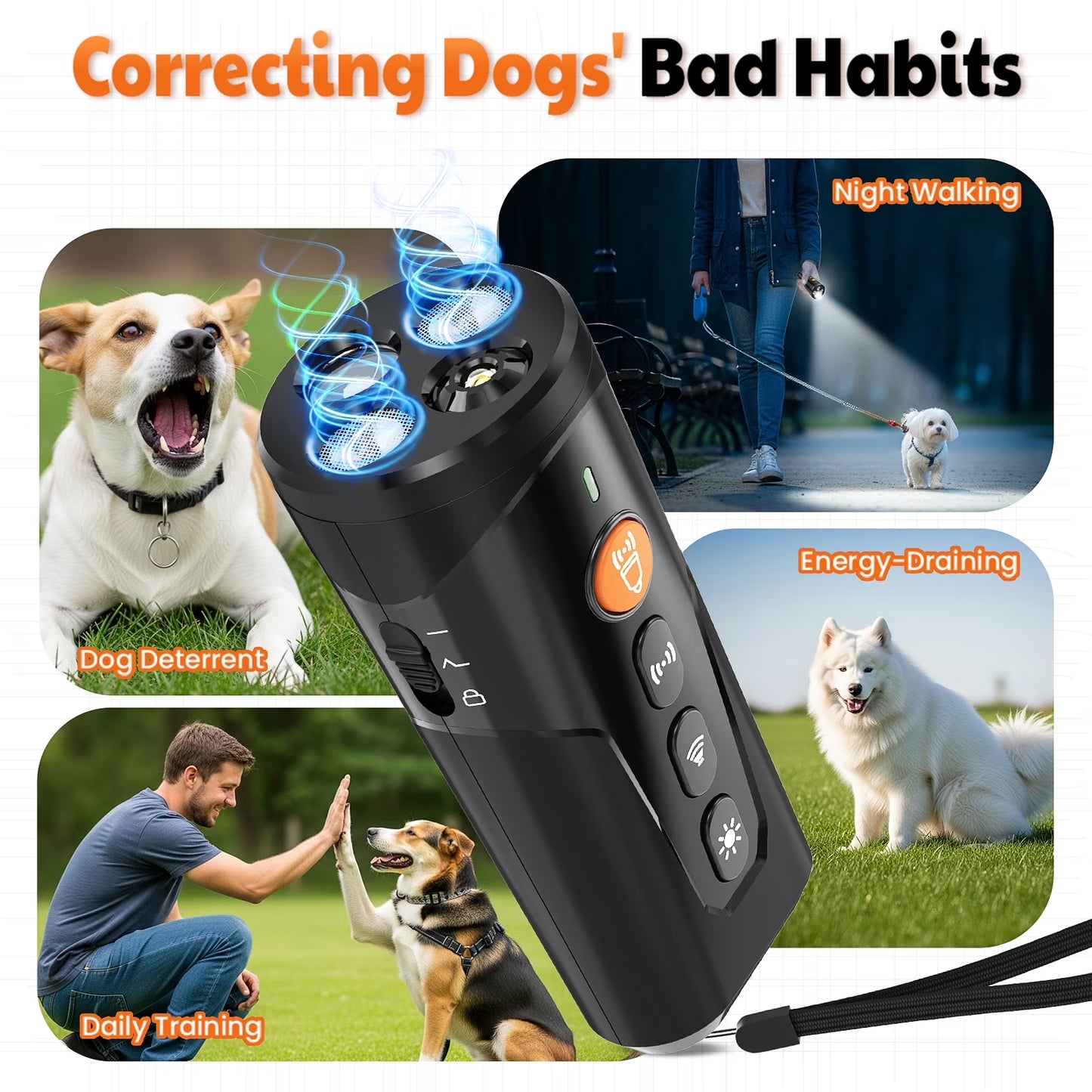 Ultrasonic anti Barking Device, Handheld Dog Bark Deterrent Device Stops Bad Behavior, Alternative to Painful Dog Shock Collar