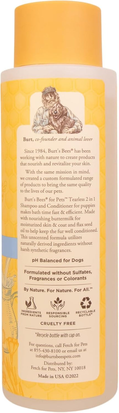 Puppies Natural Tearless 2 in 1 Shampoo and Conditioner | Made with Buttermilk and Linseed Oil | Best Tearless Puppy Shampoo for Gentle Skin and Coat | Made in USA, 16 Oz