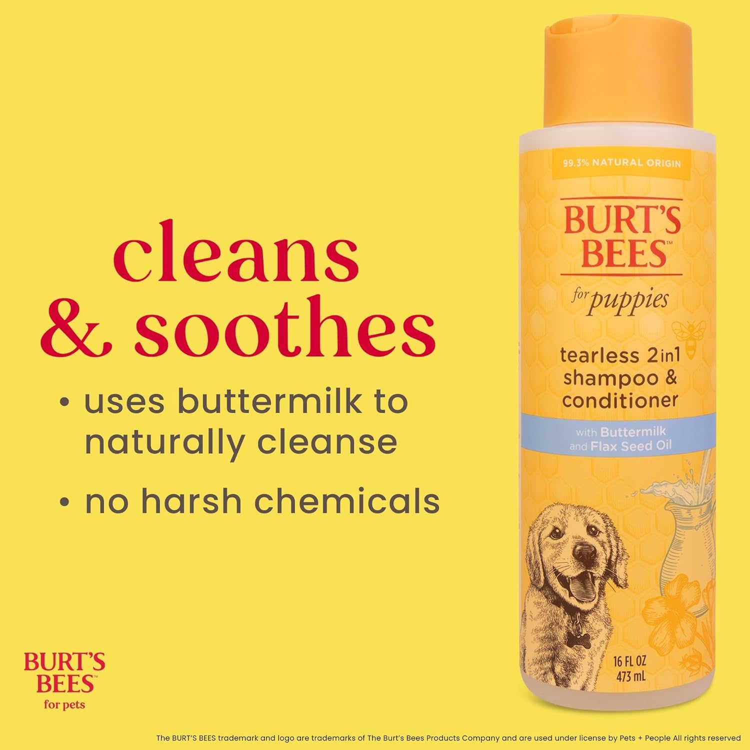 Puppies Natural Tearless 2 in 1 Shampoo and Conditioner | Made with Buttermilk and Linseed Oil | Best Tearless Puppy Shampoo for Gentle Skin and Coat | Made in USA, 16 Oz